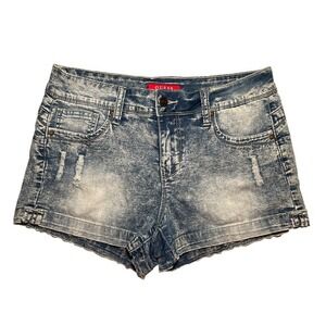 Guess Mid-Rise Distressed Vintage Acid‎ Wash Hemmed Jean Shorts - 27